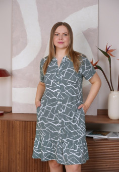 3929 халат женский цв. зелёный рис. белые линии